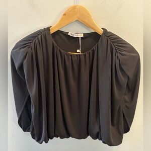 Zara Black Draped Puff Sleeve Blouse